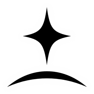 Galactic Experiences logo featuring a minimalist black four-pointed star shining above a curved planetary horizon